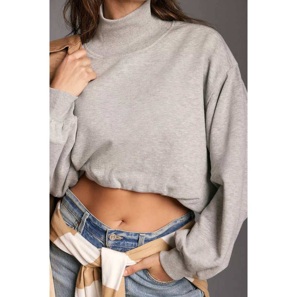 Pilcro Anthropologie Mock Neck Cropped Sweatshirt Heather Gray L OB1866615 - Picture 3 of 14